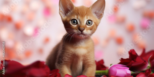 Orange kitten on a festive background