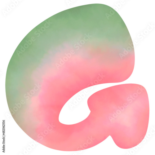watermelon watercolor green red hand drawn english letter G.