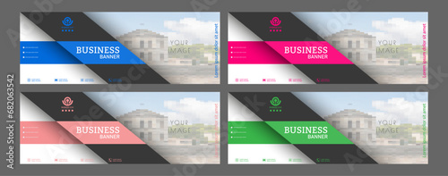 Business banner. A set of colored horizontal templates with space for a photo, illustration or corporate image. Layout of a modern catalog cover, brochure, project or creative idea