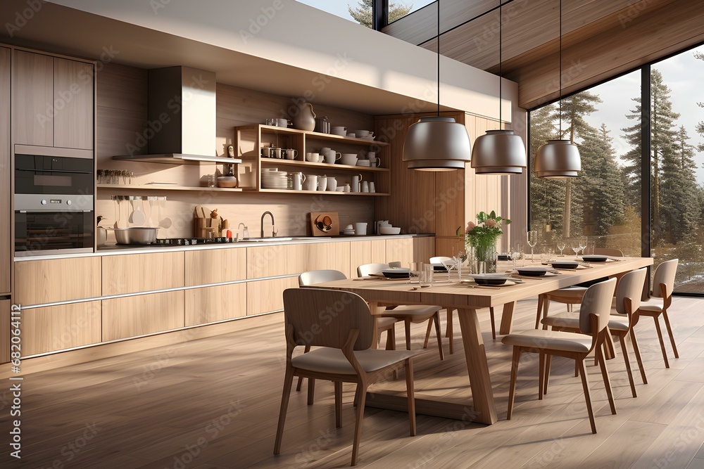 a kitchen designed in Modern Style. clean lines, minimalist decor. functionality and simplicity. interior design. generative AI