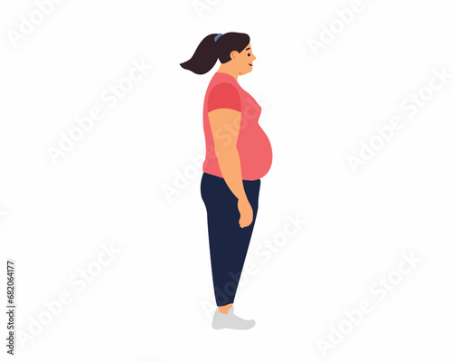 Fatty women showing fatty stomach Problems with excess weight. Weight loss obesity and unhealthy eating