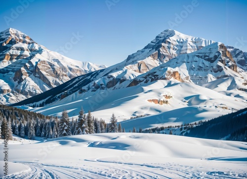 Wallpaper Mural ski resort in the mountains during winter, created using AI generative technology Torontodigital.ca