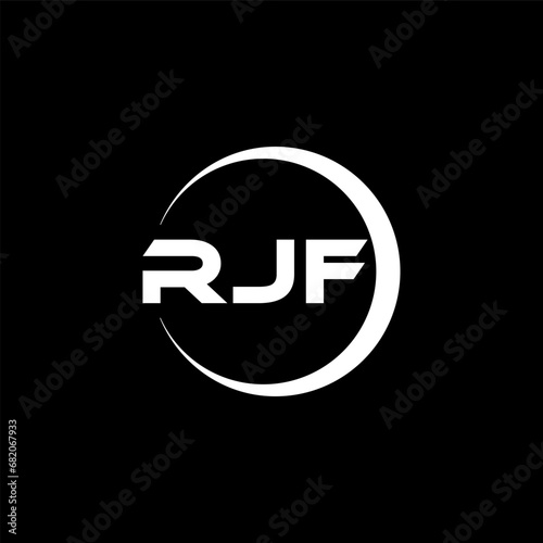 RJF letter logo design with black background in illustrator, cube logo, vector logo, modern alphabet font overlap style. calligraphy designs for logo, Poster, Invitation, etc.