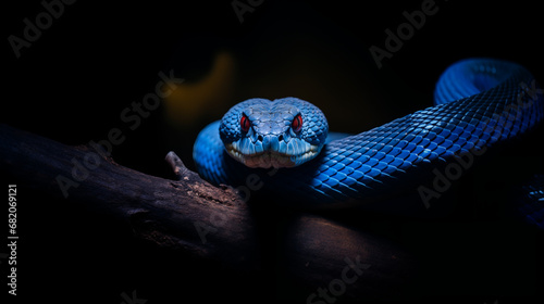 Blue viper snake, wildlife photography, concept of a blue insularis photo