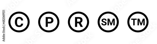 Copyright mark, registered trademark, sm, tm symbol vector. Intellectual property signs collection. photo