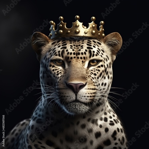Portrait of a majestic Leopard with a crown