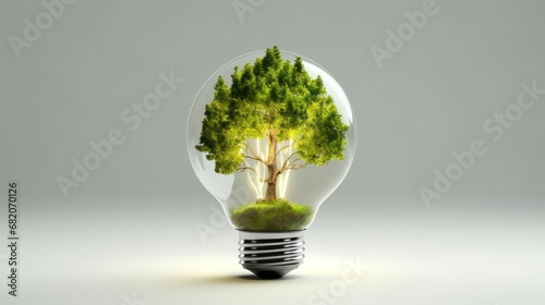 a light bulb made up with green eco friendly big tree