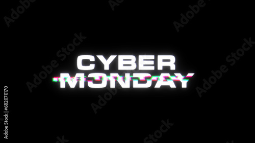 Cyber Monday banner with glitch effect. Web banner for cyber monday sales with distortion effect. Digital sales. Discount for household appliances. Design for advertising on websites.