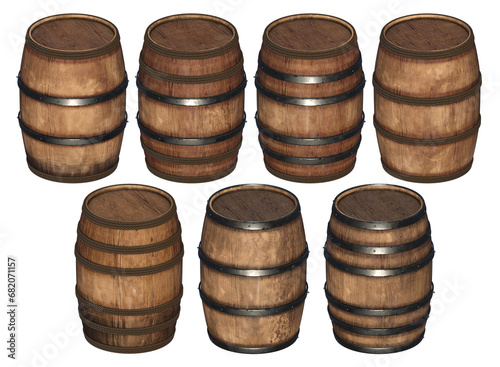 wooden barrel collection isolated 3d render