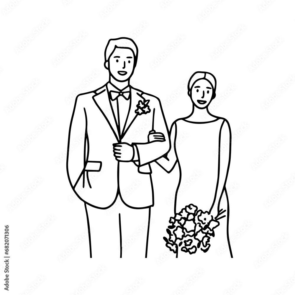 wedding couple illustration. Hand drawn style vector design illustrations.