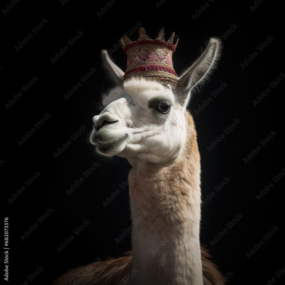 Portrait of a majestic Llama with a crown