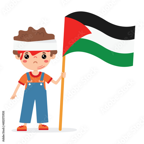 Cartoon Child With Palestine Flag