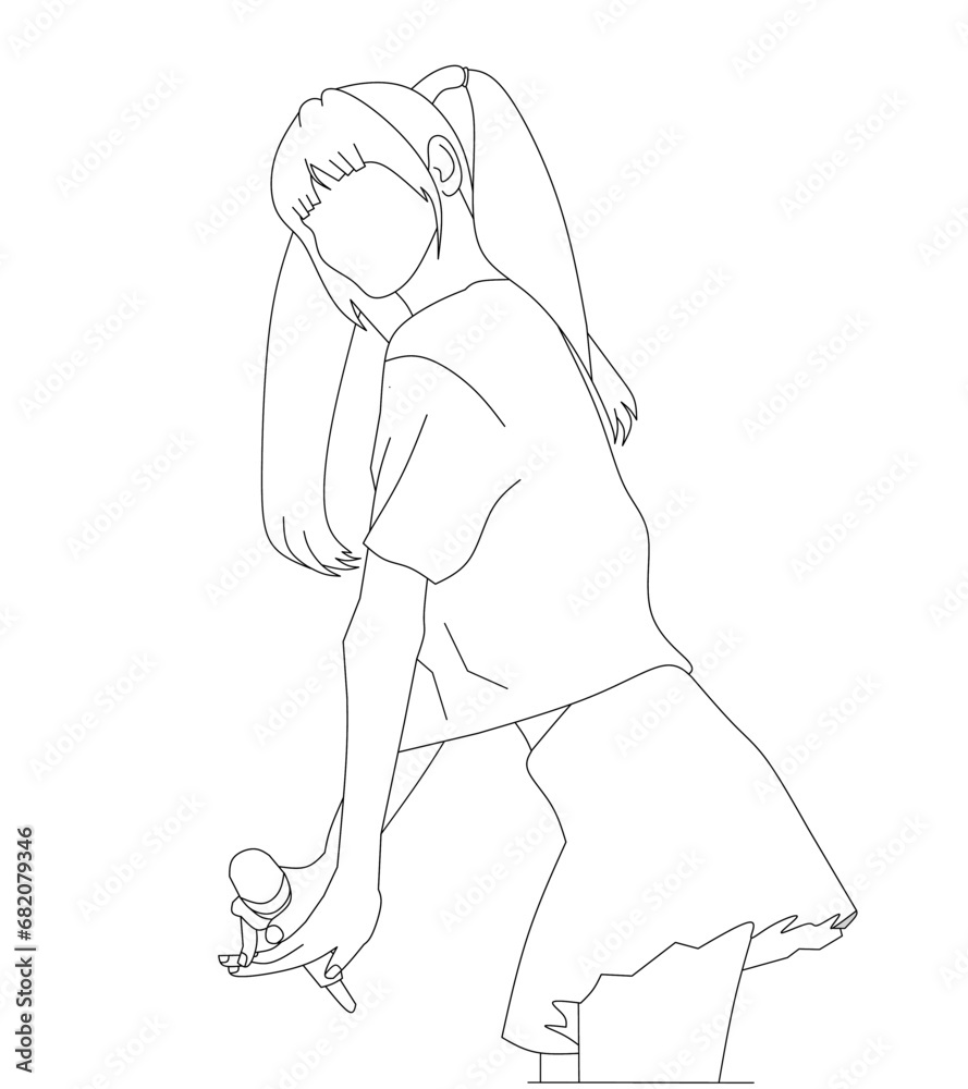 Vector illustration of Kpop fashion stage. Performance of four Korean