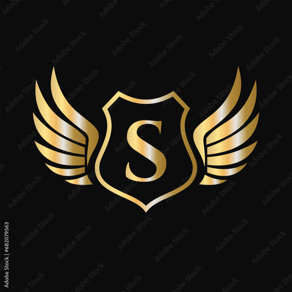 Obraz premium Win Logo On Letter S With Shield Symbol. Transportation Logotype
