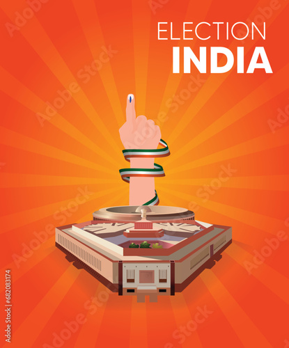 election 2024 poster with Indian new parliament vector poster