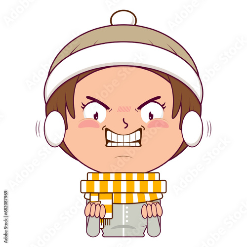girl wear sweater clothes angry face cartoon cute