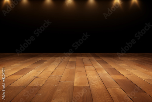 On a black background  an empty wooden scene with Empty space for displaying your products. High quality photo