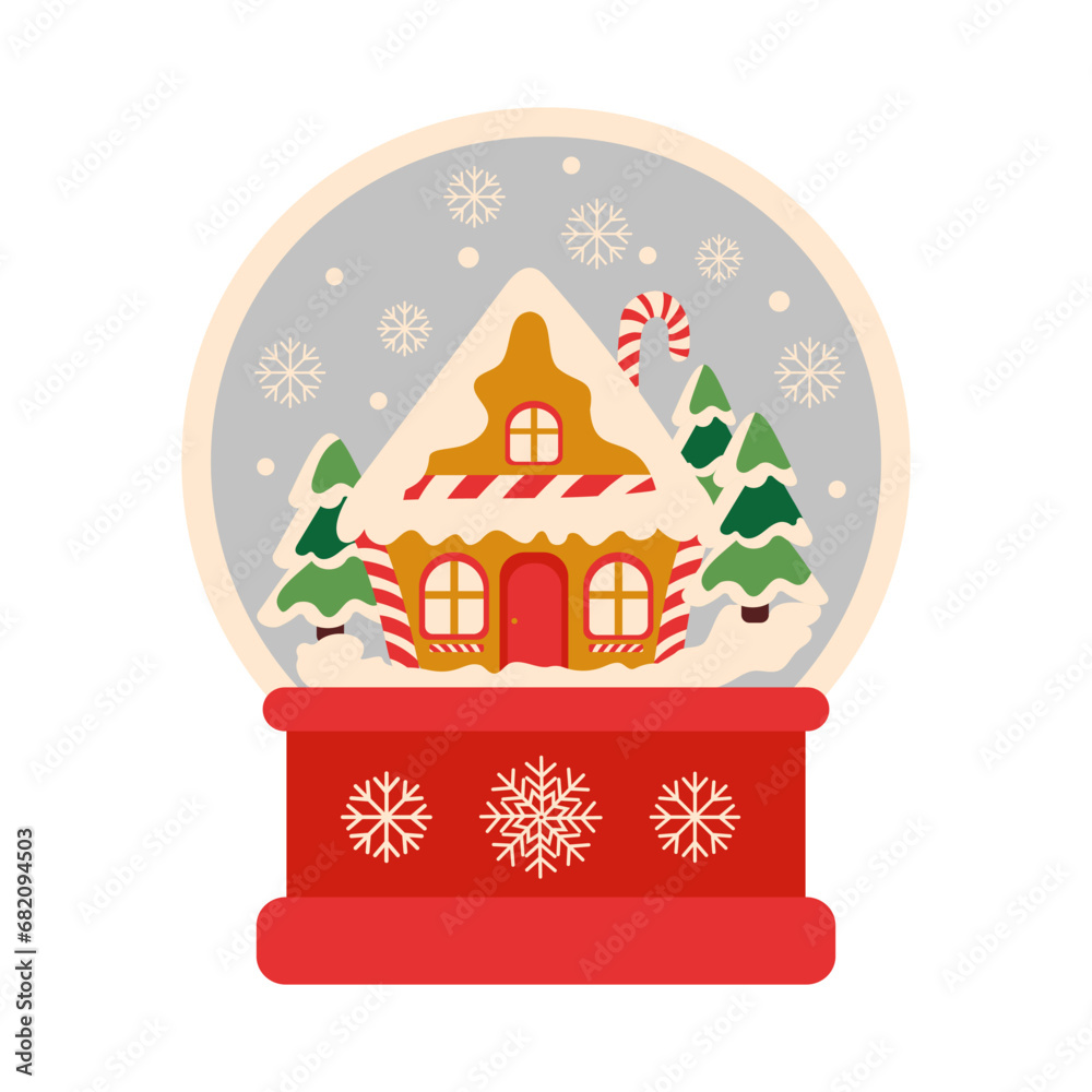 Snowball with christmas house with christmas tree