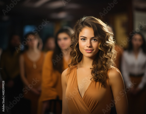 beautiful young female school teacher standing confidently in the classroom