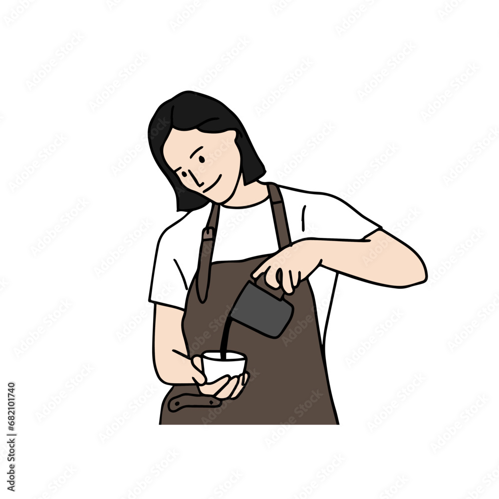 A barista who makes hand-drip coffee.
Hand drawn style vector design illustrations. A barista who makes hand-drip coffee.
Hand drawn style vector design illustrations.