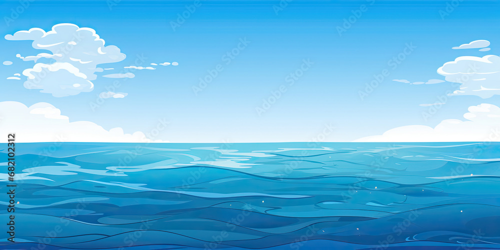 Cartoon anime style ocean sea graphic resource illustration calm waters blue skies background, generated ai - obrazy, fototapety, plakaty 