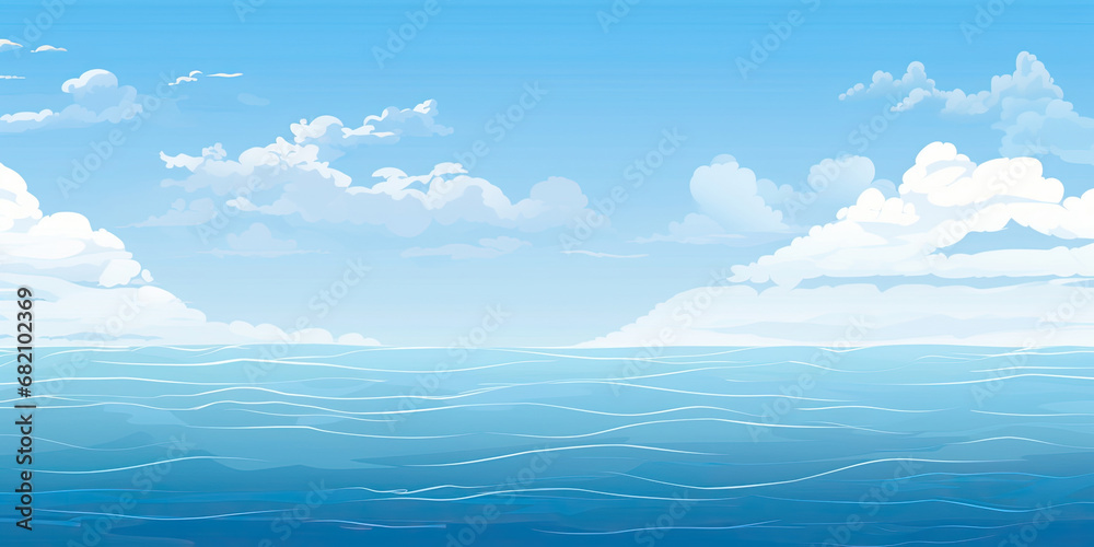Cartoon anime style ocean sea graphic resource illustration calm waters blue skies background, generated ai - obrazy, fototapety, plakaty 