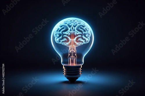 a glowing brain inside a light bulb on a black background is a powerful symbol of creativity, innovation, and the power of the human mind.