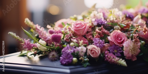 Funeral flowers on the coffin lid