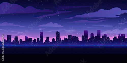 City skyline illustration wide panorama cityscape business background moon light urban scene, generated ai #682103904