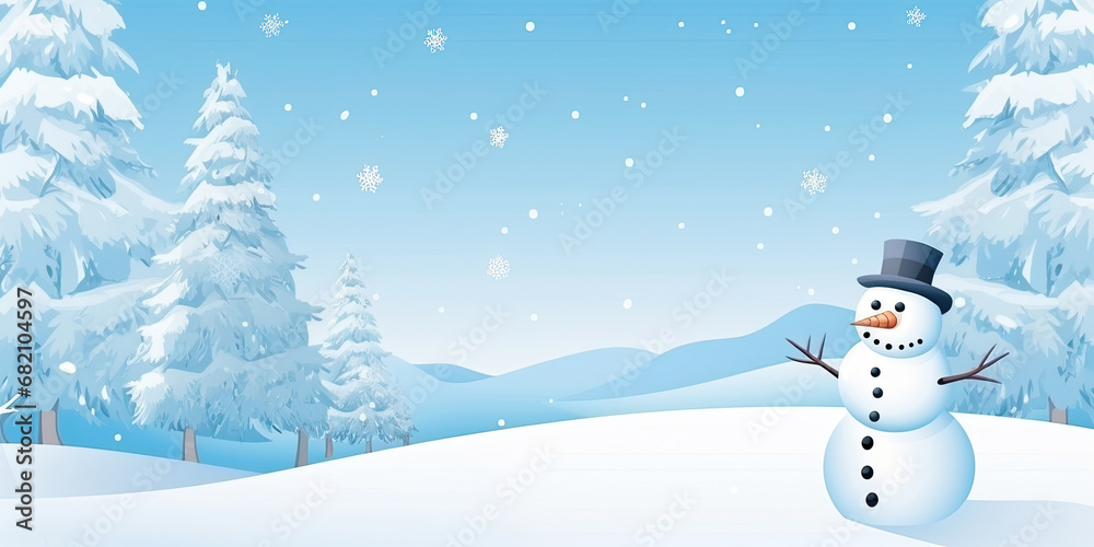 Snowman Winter scene cartoon snowy illustration children friendly Winter background, generated ai