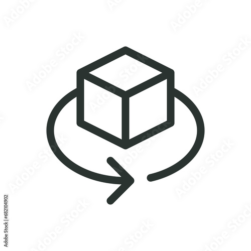 Object shooting isolated icon, 3D cube rotation vector icon with editable stroke