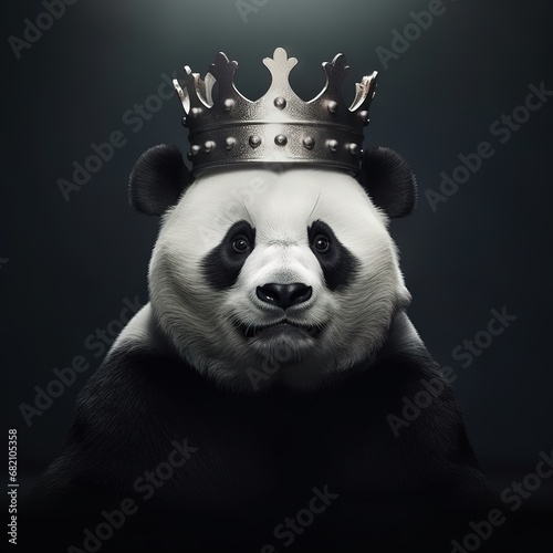 portrait of a majestic panda with a crown photo