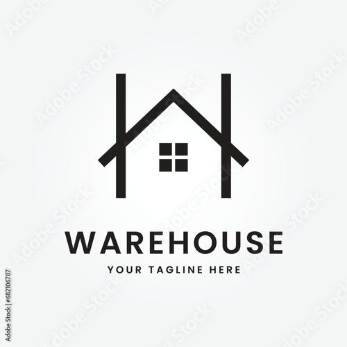 warehouse storage, office industrial logo vector illustration icon line art symbol label template background design simple