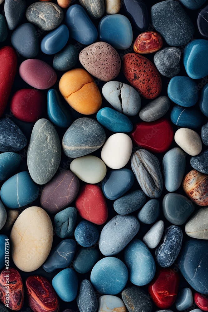 The close up detail abstract wallpaper of many smoothly colorful pebbles as a background. Generative AI. The close up detail abstract wallpaper of many smoothly colorful pebbles as a background. Generative AI.