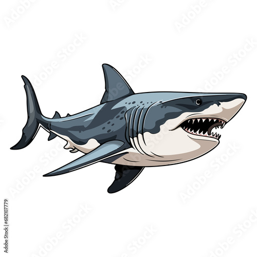 Megalodon animal in cartoon style on transparent background, Shark Stiker design. © Ann