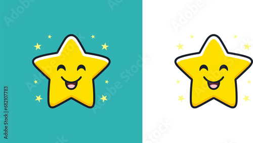 Positive yellow star cartoon character cute funny face contoured icon set vector flat illustration
