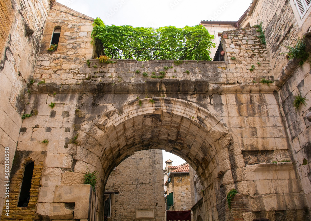 The interior arch of the 4th century Golden Gate in the historic city walls of Split in Croatia. Part of the Diocletian Palace. Also called Zlatna Vrata, Porta Aurea or Northern Gate