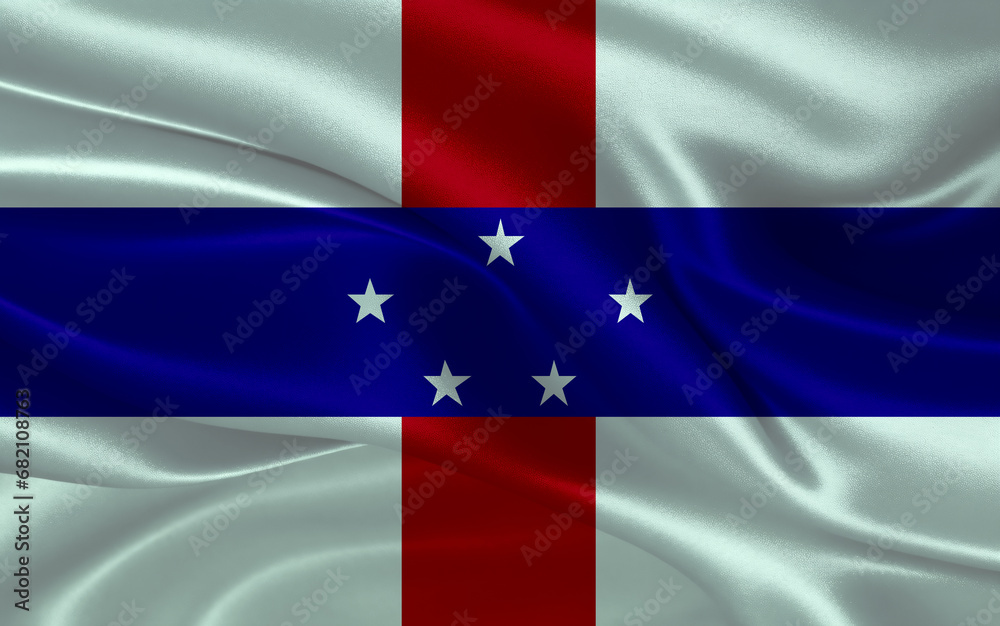 3d waving realistic silk national flag of Netherlands Antilles. Happy national day Netherlands Antilles flag background. close up