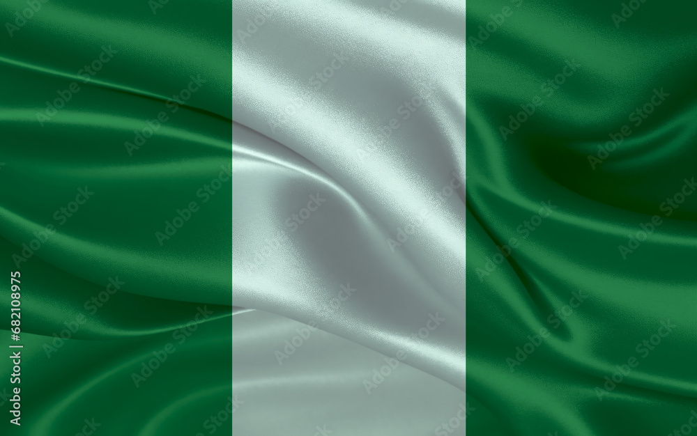 3d waving realistic silk national flag of Nigeria. Happy national day Nigeria flag background. close up