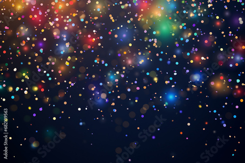 The abstract wallpaper of a gradient background covered by many rainbows metallic glitter confetti of a celebrated party. Generative AI.