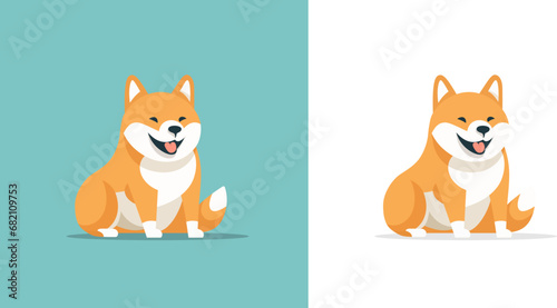Tableau sur toile Smiling Shiba Inu puppy Japanese dog with open mouth icon set vector flat illust