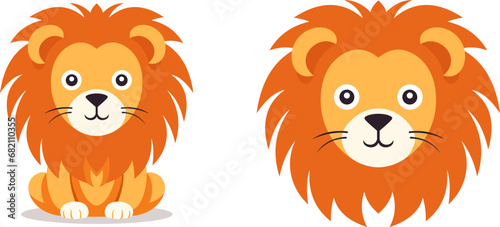 Adorable baby lion cute cartoon character with mane portrait icon set vector flat illustration