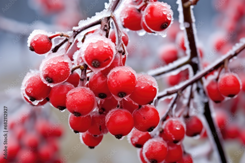 Frosted Berries: Close-up of berries covered in a light dusting of frost. Frosted Berries: Close-up of berries covered in a light dusting of frost.