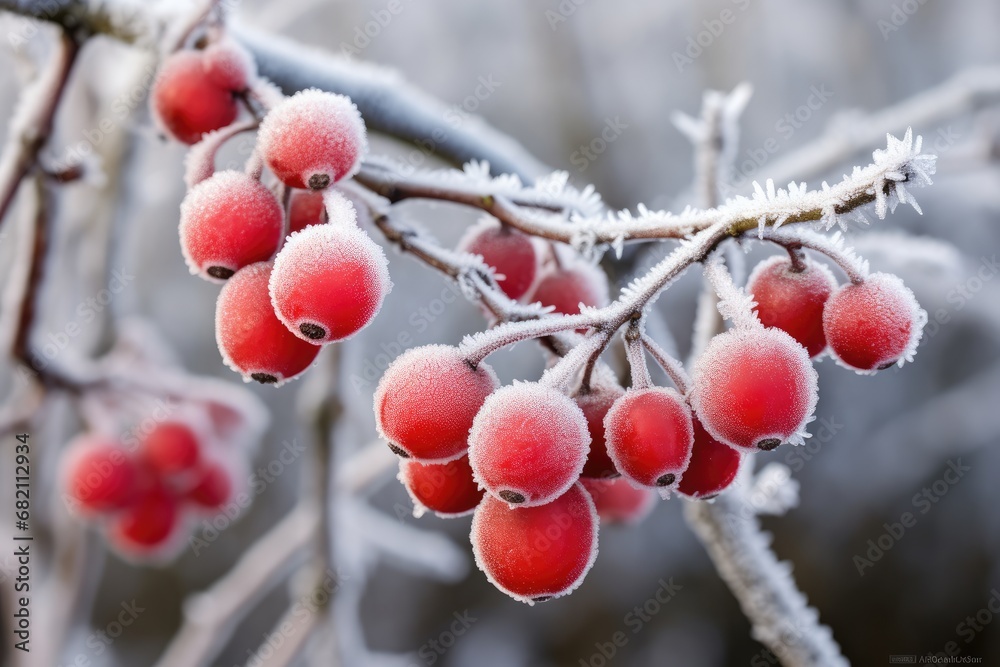Frosted Berries: Close-up of berries covered in a light dusting of frost. Frosted Berries: Close-up of berries covered in a light dusting of frost.