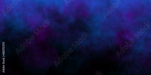 Blue and purple steam Artificial magic smoke in red-blue light Colorful abstract background with paint splashes on a black background. Abstract ancient dark blue stained grungy