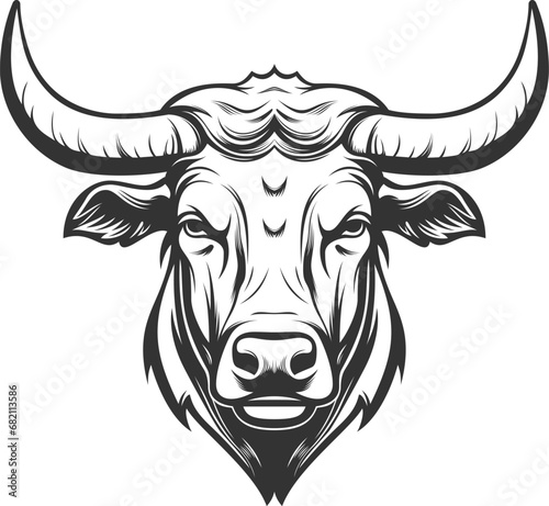 Horned bull head strong cattle monochrome icon for butchery meat shop vector illustration