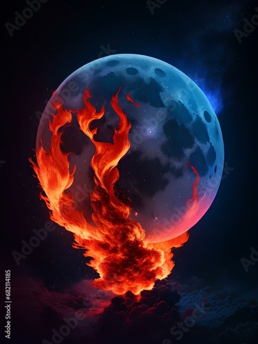 image of a burning moon, created with ai.