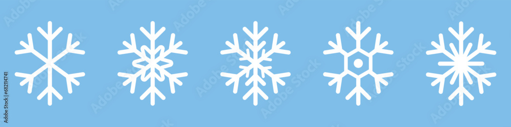 Snowflake icons set on isolated blue background. Snowflake symbols. Snow icon. Vector illustrator EPS 10 Snowflake icons set on isolated blue background. Snowflake symbols. Snow icon. Vector illustrator EPS 10