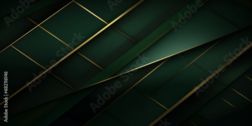 Abstract rich dark green wallpaper background with golden elements 