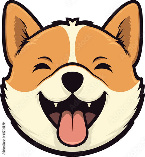 Adorable smiling Shiba Inu Japanese dog portrait comic positive contoured icon vector flat